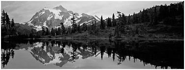 Miror reflection of Mount Shuksan.  (Panoramic black and white)