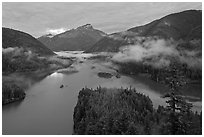 Sunrise, Diablo Lake, North Cascades National Park Service Complex. Washington, USA. (black and white)