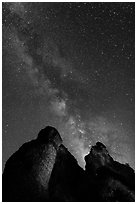 Milky Way and rocky towers. Pinnacles National Park ( black and white)