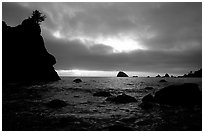 Seastacks and clouds, Hidden Beach, sunset. Redwood National Park ( black and white)