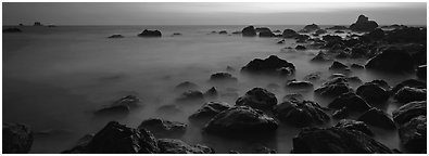 Ethereal ocean motion at dusk. Redwood National Park (Panoramic black and white)