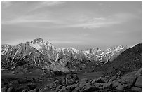 Alabama hills and Sierras, winter sunrise. Sequoia National Park ( black and white)