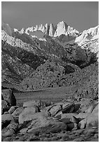 Alabama hills and Mt Whitney. Sequoia National Park, California, USA. (black and white)