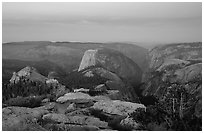 View of Yosemite Valley from Clouds Rest at dawn. Yosemite National Park, California, USA. (black and white)