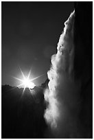 Backlit waterfall from Fern Ledge. Yosemite National Park, California, USA. (black and white)