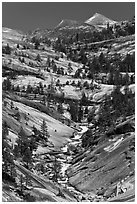 Landscape of smooth granite with flowing Merced. Yosemite National Park ( black and white)