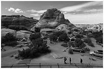 People walking in Devils Garden  Campground. Arches National Park ( black and white)