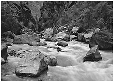 Boulders and rapids of the Gunisson River. Black Canyon of the Gunnison National Park ( black and white)
