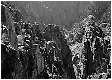 Spires and canyon walls. Black Canyon of the Gunnison National Park, Colorado, USA. (black and white)