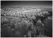 View of Bryce Amphitheater hoodoos from Sunset Point at dusk. Bryce Canyon National Park ( black and white)