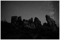 Dollhouse and starry sky at night. Canyonlands National Park, Utah, USA. (black and white)