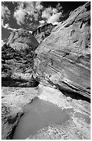 Pockets of water in Waterpocket Fold near Capitol Gorge. Capitol Reef National Park, Utah, USA. (black and white)