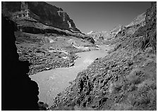 Colorado River with chocolate-colored waters in fall. Grand Canyon National Park ( black and white)
