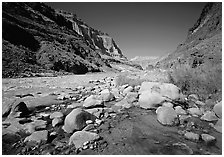 Confluence of Tapeats Creek and  Colorado River in autumn. Grand Canyon National Park ( black and white)