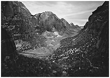 Zion Canyon from  West Rim Trail, stormy evening. Zion National Park ( black and white)