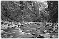 Virgin River in  Narrows. Zion National Park, Utah, USA. (black and white)