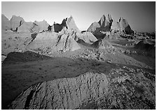 Mudstone formations, Cedar Pass, sunrise. Badlands National Park ( black and white)