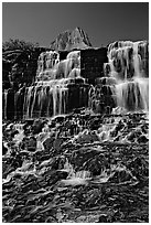 Waterfall at hanging gardens, Logan pass. Glacier National Park, Montana, USA. (black and white)