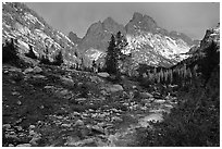 Tetons and Cascade Creek, afternoon storm. Grand Teton National Park, Wyoming, USA. (black and white)