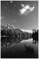 Mt Moran reflected in Leigh Lake, morning. Grand Teton National Park, Wyoming, USA. (black and white)