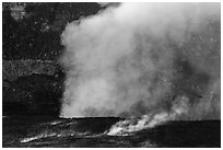 Fumeroles and plume from Halemaumau lava lake. Hawaii Volcanoes National Park, Hawaii, USA. (black and white)