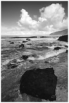 Coastline and boulders, Siu Point, morning, Tau Island. National Park of American Samoa ( black and white)