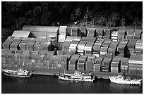 Containers in Pago Pago harbor. Pago Pago, Tutuila, American Samoa (black and white)