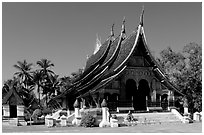 Front of the Sim of Wat Xieng Thong. Luang Prabang, Laos (black and white)