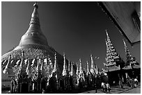The great golden dome, Shwedagon Paya. Yangon, Myanmar (black and white)