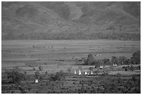 Stupas in the Heho plain. Shan state, Myanmar (black and white)