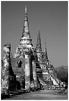 Ruined chedis. Ayuthaya, Thailand (black and white)