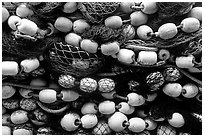 Buoys and fishing nets. Seward, Alaska, USA (black and white)