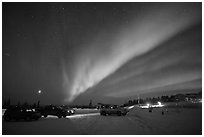 Viewing the Northern Lights at Cleary Summit. Alaska, USA (black and white)