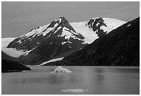 Icebergs in Portage Lake at dusk. Alaska, USA (black and white)