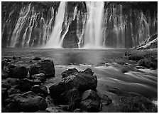 Wide waterfall over basalt, Burney Falls State Park. California, USA (black and white)
