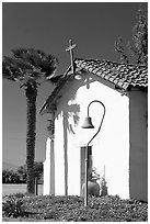 Facade and bell, Mission Nuestra Senora de la Soledad. California, USA (black and white)