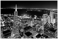 Transamerica Pyramid and Embarcadero Center from above at night. San Francisco, California, USA (black and white)