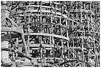 Detail, Watts towers, a masterpiece of folk art. Watts, Los Angeles, California, USA (black and white)