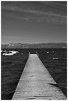 Dock, small boats, and blue waters, West shore, Lake Tahoe, California. USA ( black and white)