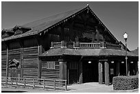 Historic building made of redwood, Scotia. California, USA (black and white)