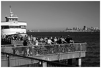 Arrival of San Francisco ferry, Sausalito. California, USA ( black and white)