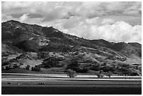 Agricultural lands and hills near King City. California, USA (black and white)