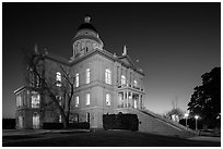 Placer County Courthouse at dusk with crescent moon, Auburn. Califoxrnia, USA ( black and white)