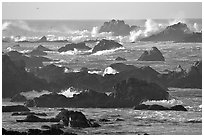 Surf and rocks, Ocean drive, Carmel. Pacific Grove, California, USA (black and white)