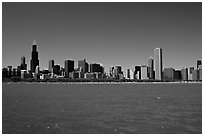 Skyline of the city above Lake Michigan, morning. Chicago, Illinois, USA ( black and white)