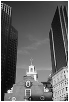 Old State House and Financial District skyscrapers. Boston, Massachussets, USA (black and white)
