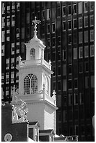 Old State House (oldest public building in Boston) and glass facade. Boston, Massachussets, USA (black and white)