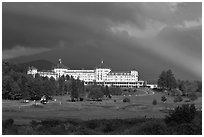Mount Washington hotel and rainbow, Bretton Woods. New Hampshire, USA (black and white)