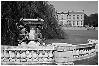 Statues and mansion in French eighteenth-century style. Newport, Rhode Island, USA (black and white)