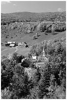Church and farm,  East Corinth. Vermont, New England, USA ( black and white)